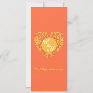 HeartyParty Orange and Yellow Damask Herz Einladung