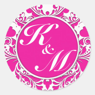 HeartyParty Rosa Magenta und weißes Damasherz Runder Aufkleber