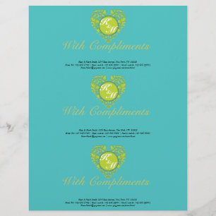 HeartyParty Türkis und Limon Damask Herz Briefbogen