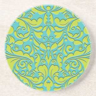 HeartyParty Türkis und Limon Damask Herz Getränkeuntersetzer