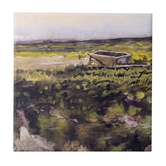 Heath with Wheelbarrow by Vincent van Gogh Fliese (Vorderseite)