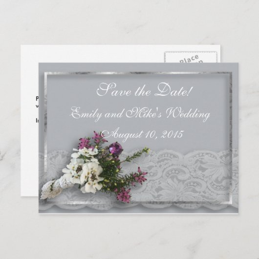 Heather and Lace Save the Date Postcard Ankündigungspostkarte (Vorne/Hinten)