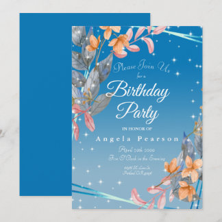 Heather Blue Watercolor Blume Geburtstagsparty Einladung