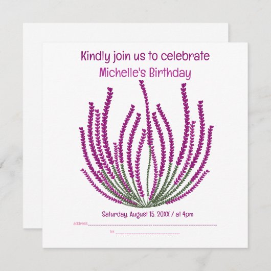 Heather Blume Einladung (Vorne/Hinten)