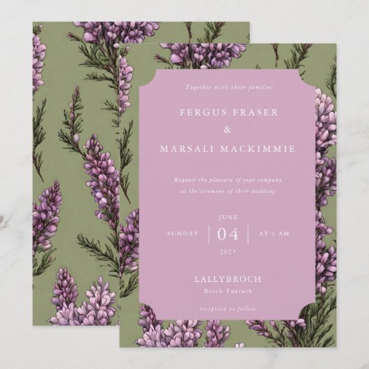 Heather Botanical Pattern Invitation Einladung (Vorne/Hinten)