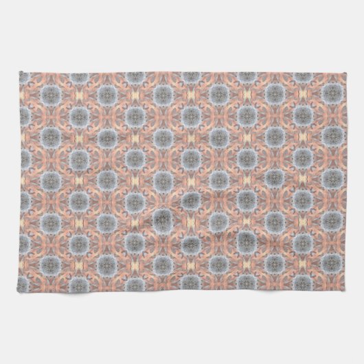 Heather Gray Abstrakte Blume Peach Lattice Fraktal Geschirrtuch (Horizontal)