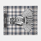 Heather Gray Cream Kariert Tribal Gemustert Elepha Fleecedecke (Vorderseite (Horizontal))
