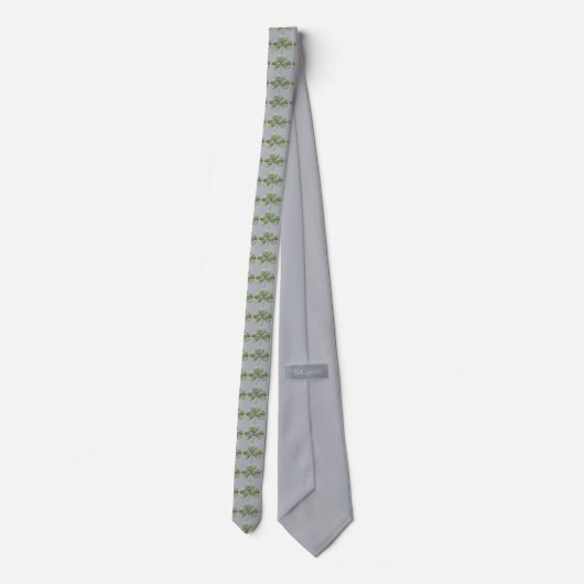 Heather Grey and Soft Green Kleeblatts Krawatte (Rückseite)