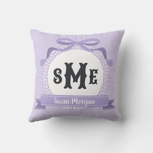 Heather Lila Reverse Griechisch Key Bow Monogram Kissen (Rückseite)