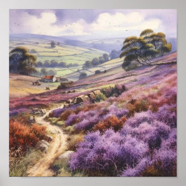 Heather Moorland Feld in einem Tal Landschaft Poster