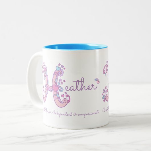 Heather name meaning monogram H personalized mug Zweifarbige Tasse (Vorderseite Links)