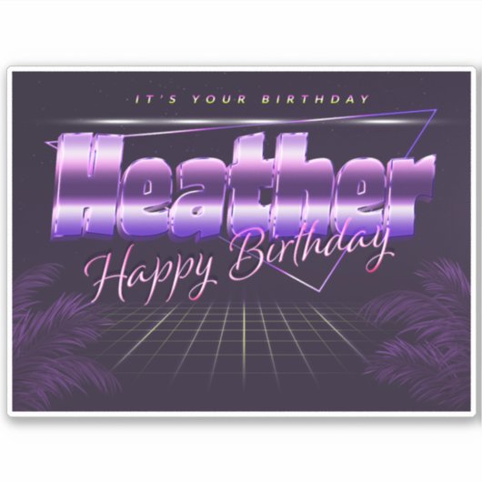 Heather Name Vorname lila retro Sticker Geburtstag (Vorderseite)