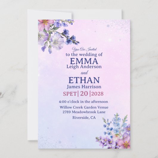 heather periwinkle plum lavender blue Wedding Einladung (Vorderseite)