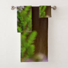 Heather Spring Blume immergrün blühen lila weiß Badhandtuch Set