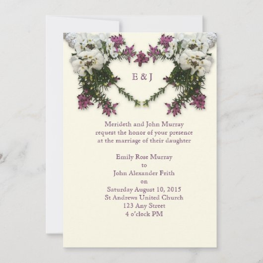 Heather und Herz Einladung (Vorderseite)