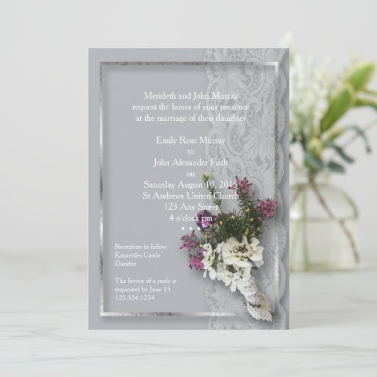 Heather und Lace Einladung (Stehend Vorderseite)