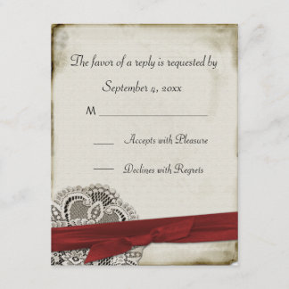 Heather Vintag Lace Red Response Card RSVP Karte