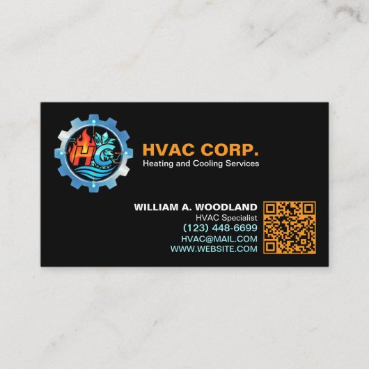 Heating and Cooling Logo & Qr Code | Black HVAC Visitenkarte (Vorderseite)
