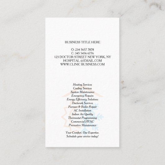 Heating Cooling Experts HVAC Visitenkarte (Rückseite)