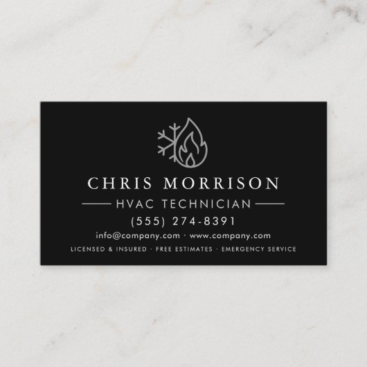 Heating & Cooling HVAC QR Code Black Visitenkarte (Vorderseite)