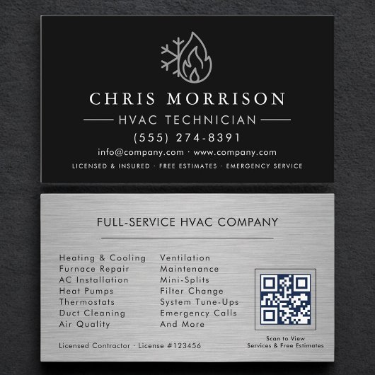 Heating & Cooling HVAC QR Code Black Visitenkarte