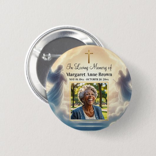 Heaven and Angels Celebration Of Life Photo Button (Vorne & Hinten)