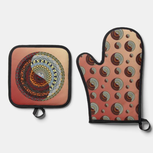 Heaven and Hell Mandala Ofenhandschuh & Topflappen-Set (Vorderseite)