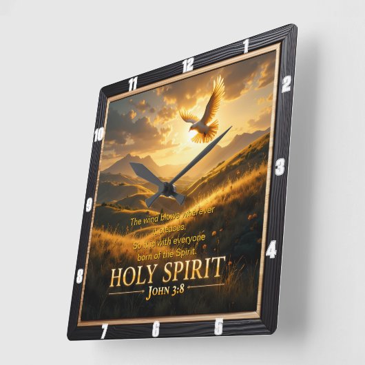 Heaven Holy Spirit Dove Sunset John 3:8 Verse Quadratische Wanduhr (Winkel)