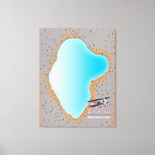 Heaven Lake North Korea & China Karte Leinwanddruck