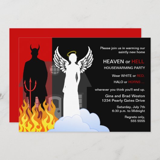 Heaven oder Hell Housewarming Party Einladung (Vorne/Hinten)