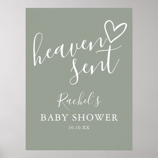 Heaven Sage Green Neutral Baby Duschzeichen Poster (Vorne)