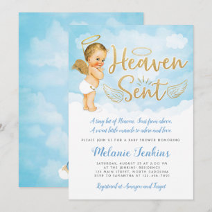 Heaven Sent Angel Boy Baby Dusche Einladung
