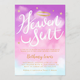 Heaven Sent Angel Gold Halo Baby Dusche Rosa Einladung