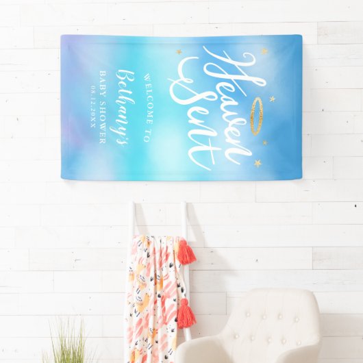 Heaven Sent Angel Theme Boy Baby Dusche Willkommen Banner (Insitu)
