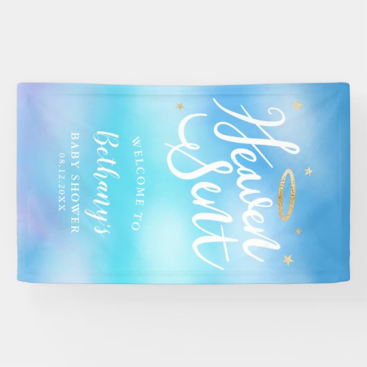 Heaven Sent Angel Theme Boy Baby Dusche Willkommen Banner (Horizontal)