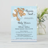 Heaven Sent Angel Wings Boy Baby Shower Einladung (Stehend Vorderseite)