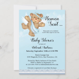 Heaven Sent Angel Wings Boy Baby Shower Einladung