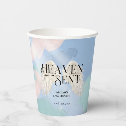 Heaven Sent Angel Wings Pastel Baby Dusche Pappbecher (Vorderseite)