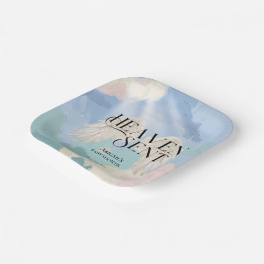 Heaven Sent Angel Wings Pastel Baby Dusche Pappteller (Gewinkelt)