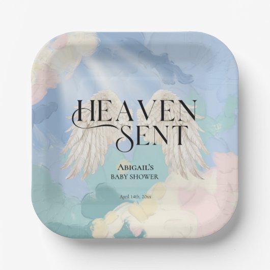 Heaven Sent Angel Wings Pastel Baby Dusche Pappteller (Vorderseite)