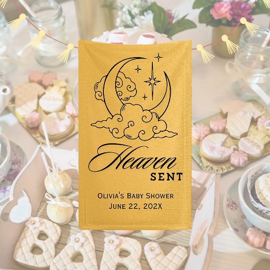 Heaven Sent Baby Dusche Gold Moon Stars Banner