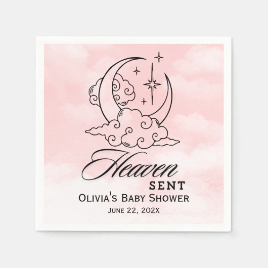 Heaven Sent Baby Dusche Rosa Moon Stars Serviette (Vorderseite)