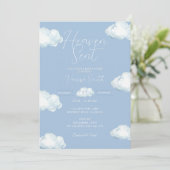 Heaven Sent Baby Shower Blue Cloud Einladung (Stehend Vorderseite)
