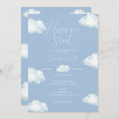 Heaven Sent Baby Shower Blue Cloud Einladung (Vorne/Hinten)