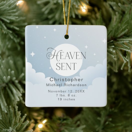 Heaven Sent Birth Stats Baby's 1. Weihnachten Keramikornament (Baum)