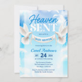 Heaven Sent Blue and White Dove Baby Dusche Einladung (Vorderseite)