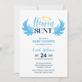 Heaven Sent Blue Angel Wings Baby Dusche Einladung (Vorderseite)