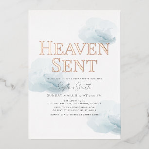 Heaven Sent Blue Cloud Boy Baby Dusche Folieneinladung