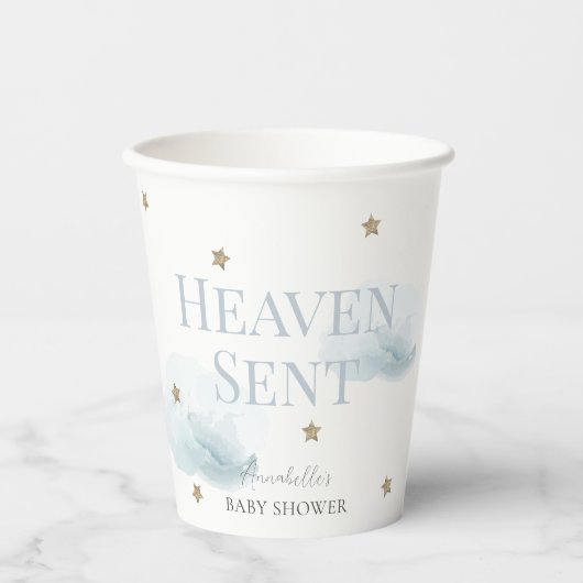 Heaven Sent Blue Cloud Boy Baby Dusche Pappbecher (Vorderseite)