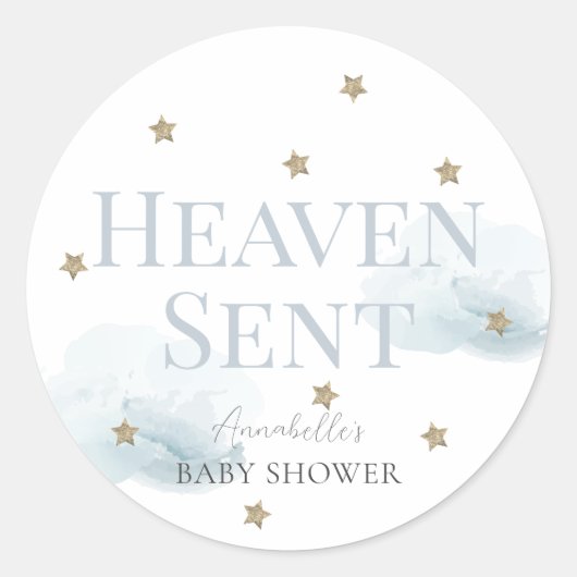 Heaven Sent Blue Cloud Boy Baby Dusche Runder Aufkleber (Vorderseite)